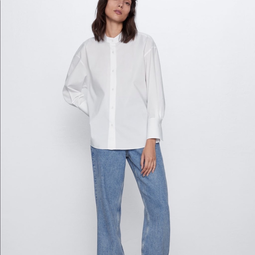 Zara knotted poplin button down shirt NWOT
